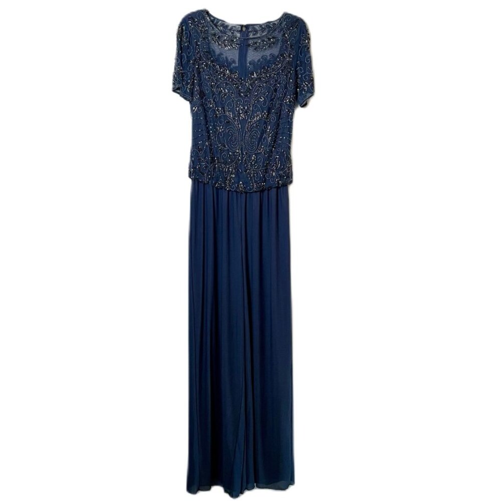 PISARRO NIGHTS Navy Sequenced Bodice Formal Wide-leg Pant Suit - US Size 6